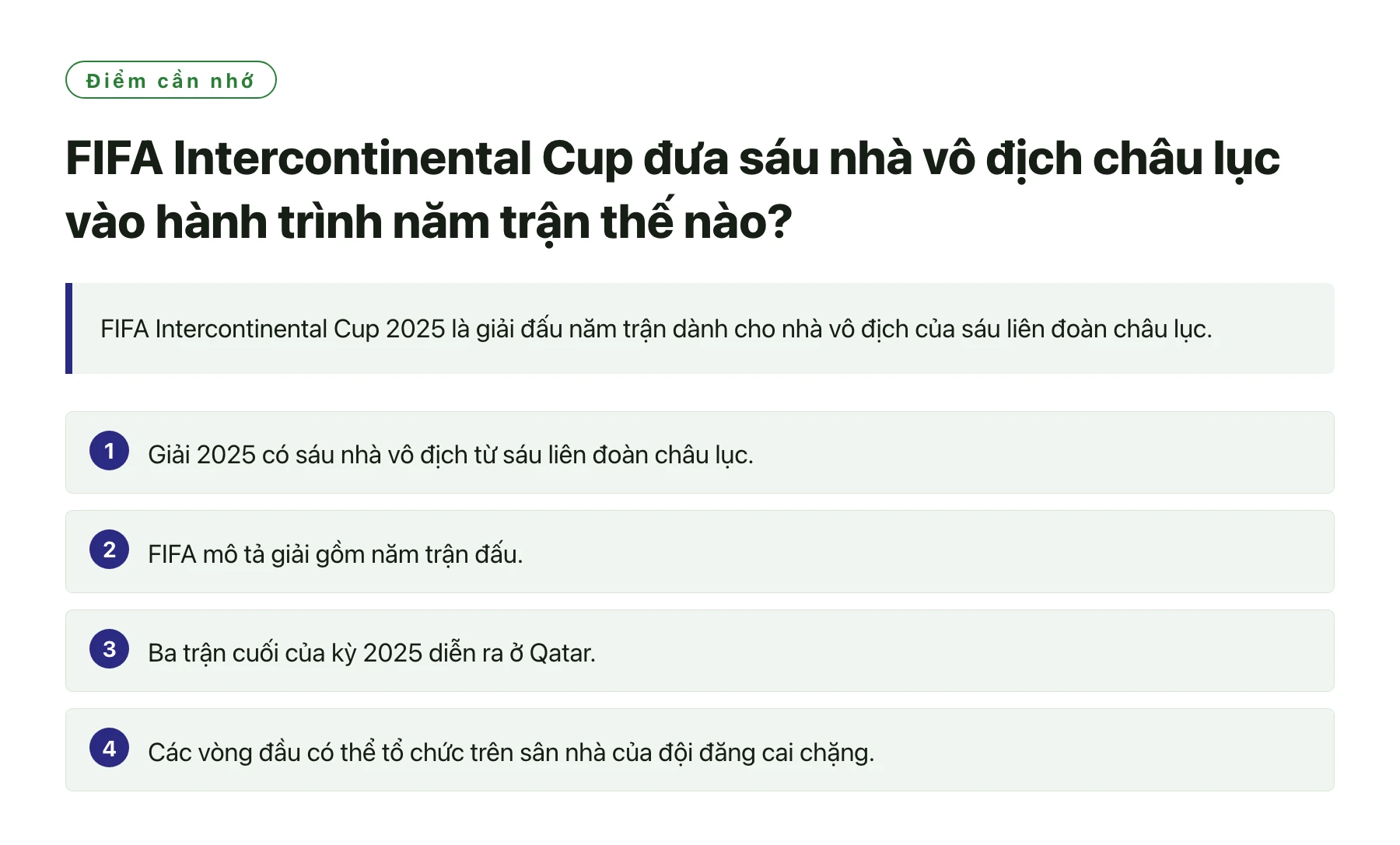 FIFA Intercontinental Cup đưa sáu nhà vô địch châu lục vào hành trình năm trận thế nào?——全文要点速览