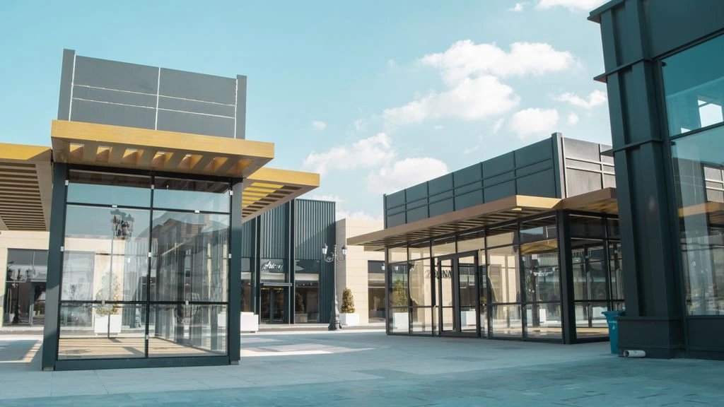 Retail center brick and CMU exterior